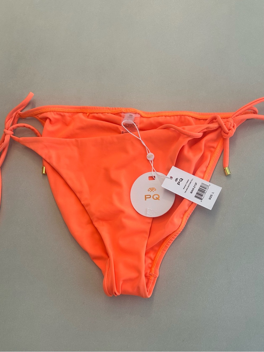 NWT PQ Womens Swim Mango Tango
Tie Side Bikini Bottoms Full
Coverage Size L